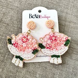 Beaded pink floral bouquet earrings
